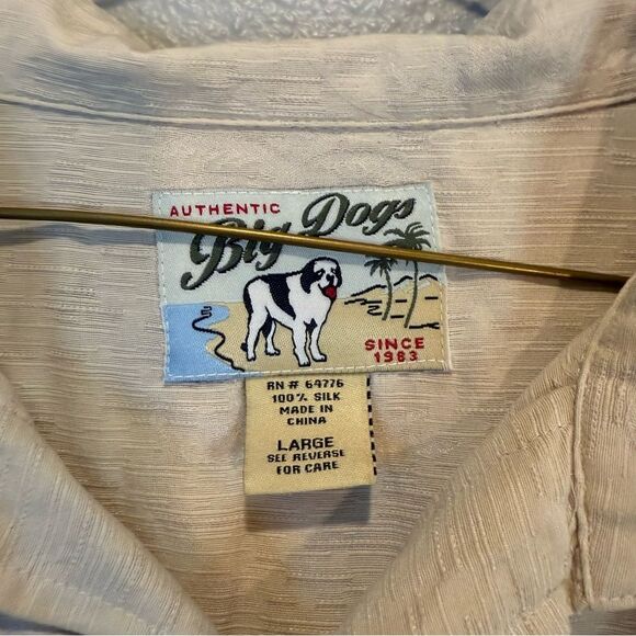 Men’s Big Dogs Cream Short Sleeve Button-Up Shirt with Palm Tree size Large - Picture 2 of 5